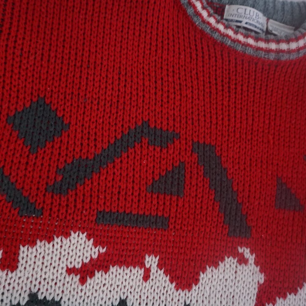 Vintage Club International Red Gray Eclectic Grandpa Outdoor Crewneck Sweater M - Picture 8 of 10